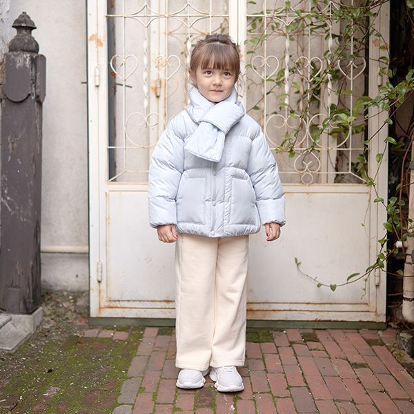 日本 Lycee mine - 馬卡龍色蓬鬆保暖外套(附圍脖)-水藍