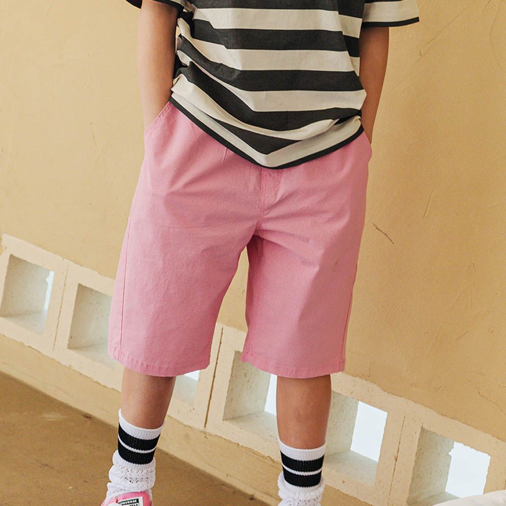 鬆緊腰簡約百搭過膝褲-粉