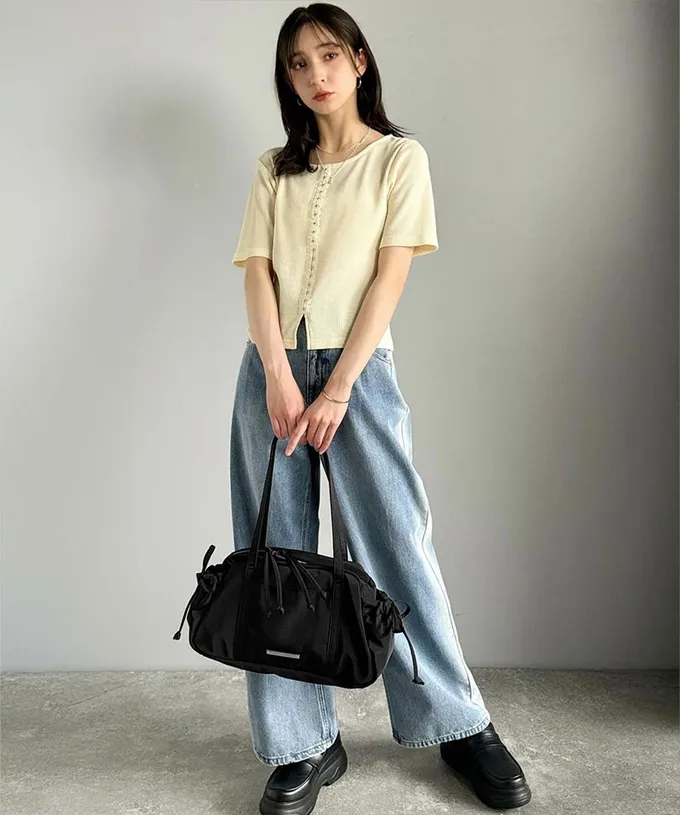 日本 Classical Elf - 輕盈可愛蝴蝶結肩背波士頓包-黑