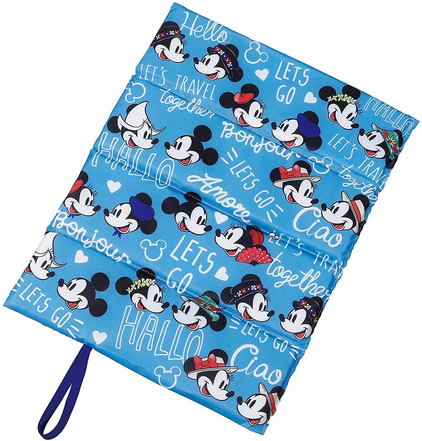 日本 Pearl 金屬 - 迪士尼單人折疊坐墊(1cm厚)-米奇米妮情侶裝-藍X白 (34×27.5cm)