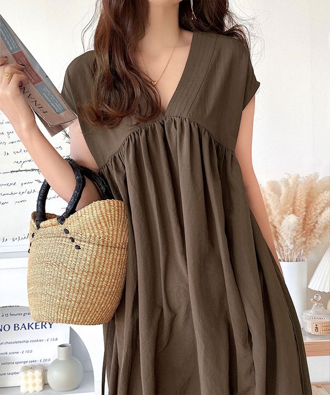 日本 Classical Elf - 前後2way清新腰綁帶短袖洋裝-米白