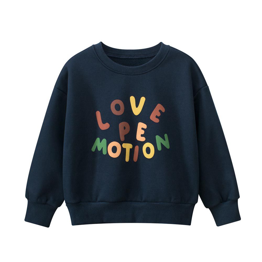 加絨棉混紡長袖大學T-LOVE PE MOTION-藏青