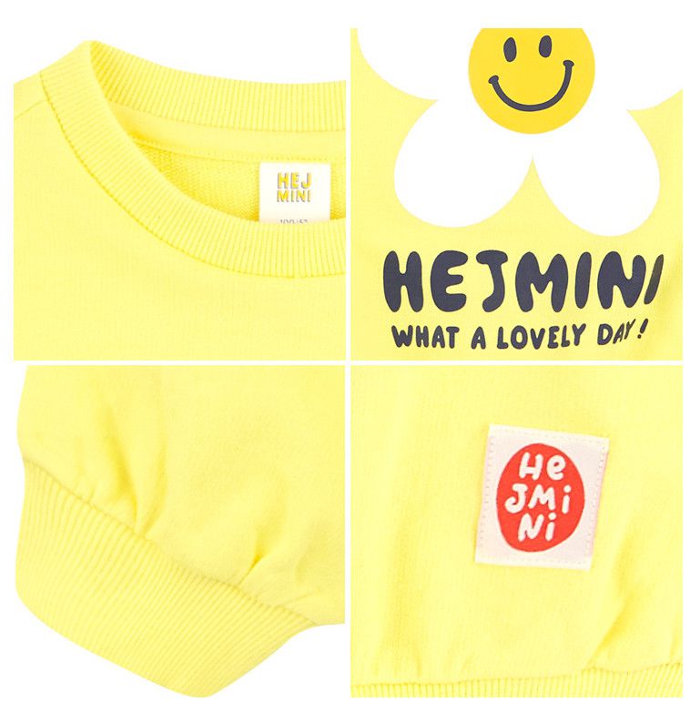 韓國 HEJMINI - 笑臉花朵泡泡袖上衣-黃