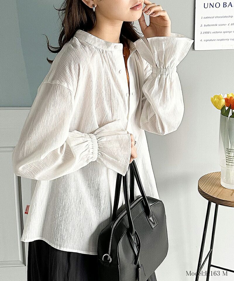 日本 Classical Elf - 慵懶2WAY皺縮木耳領長袖上衣-冰河藍