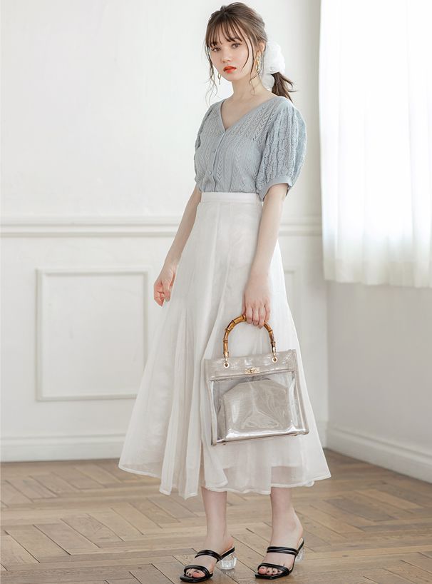 日本 GRL - 仿竹把手透明子母梯形手提包/側背包-仿皮-灰杏 (F)