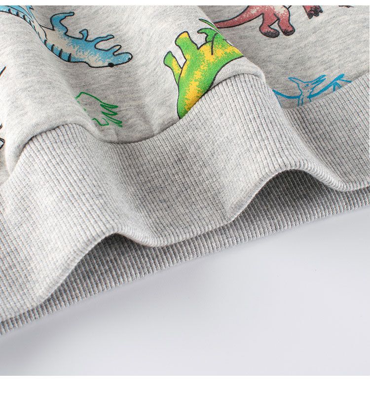 加絨棉質圓領長袖上衣/大學T-塗鴉恐龍-灰色