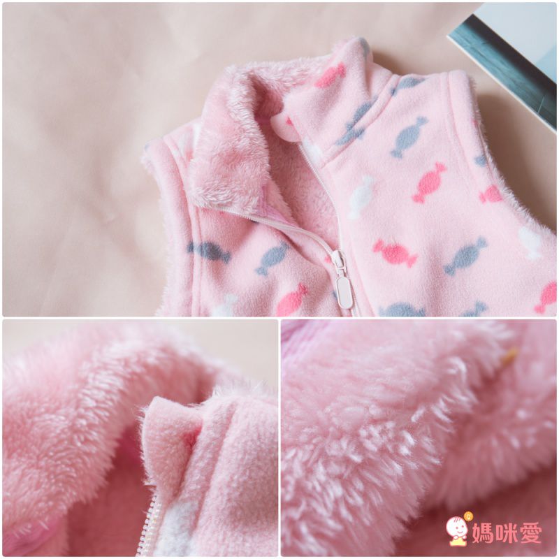 Fleece搖粒絨兒童背心(溫暖加絨)-粉色豹紋
