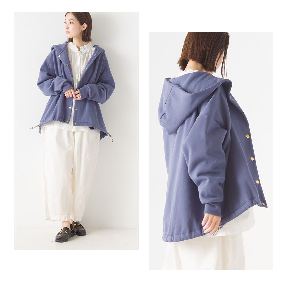 日本 OMNES - 抽繩下擺刷毛連帽外套-時尚黑