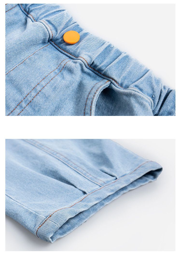 純棉寬鬆休閒牛仔長褲-淺藍色