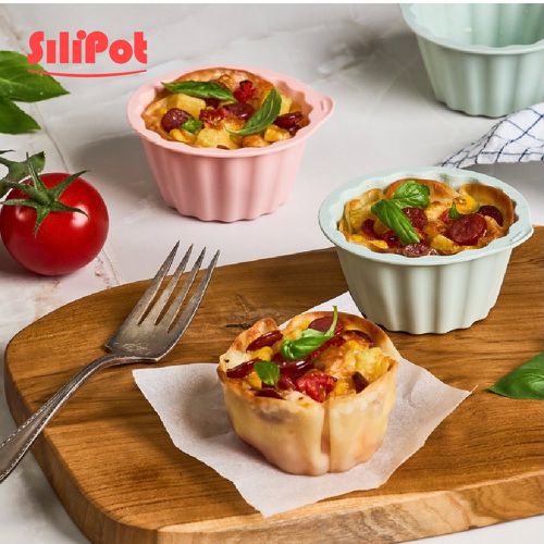 韓國 SILIPOT - 鉑金矽膠100ml烘焙模具(M) 4入(可製作 副食品 布丁 果凍 杯子蛋糕 )-冷灰