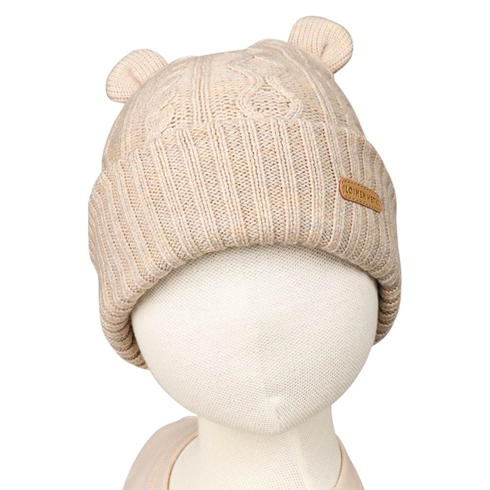 小耳朵針織帽--防靜電紗線-象牙白色