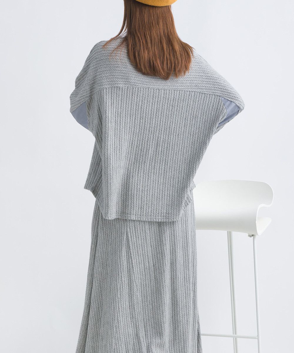 日本女裝代購 - 拼接撞色寬袖麻花針織上衣-灰