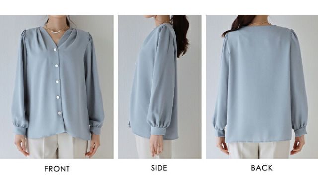 日本 BLUE EAST - 柔美光澤V領長袖襯衫-奶油白