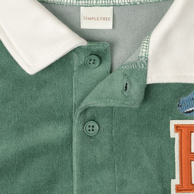 akachan honpo - 長袖亨利領休閒上衣-天鵝絨-綠色