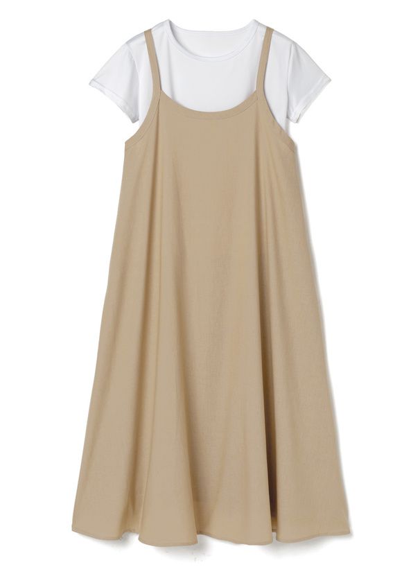 日本 GRL - 短袖上衣x休閒感垂墜吊帶裙2件組-奶茶棕 (F)