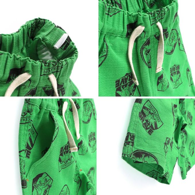 日本 BRANSHES - 純棉粗織透氣印花短褲-花朵-灰