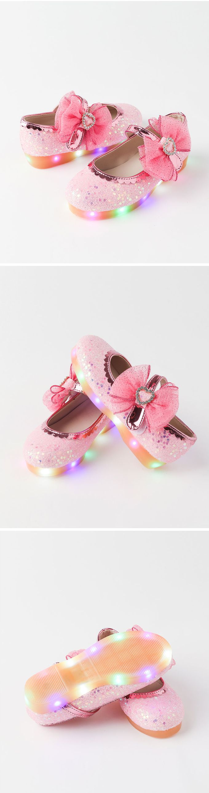 韓國 OZKIZ - (LED)網紗蝶結裝飾亮片皮鞋-粉