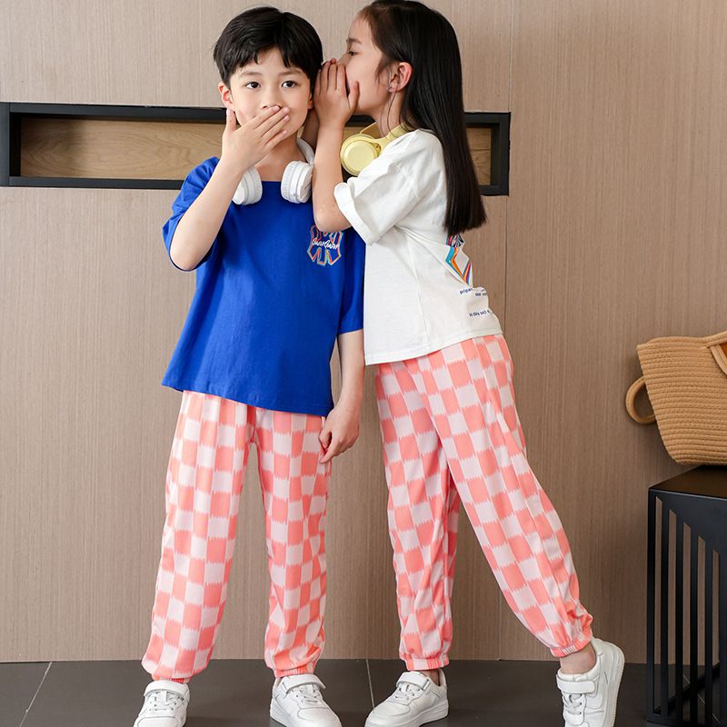 涼感透氣百搭防蚊褲/空調褲-大大格紋-黃色