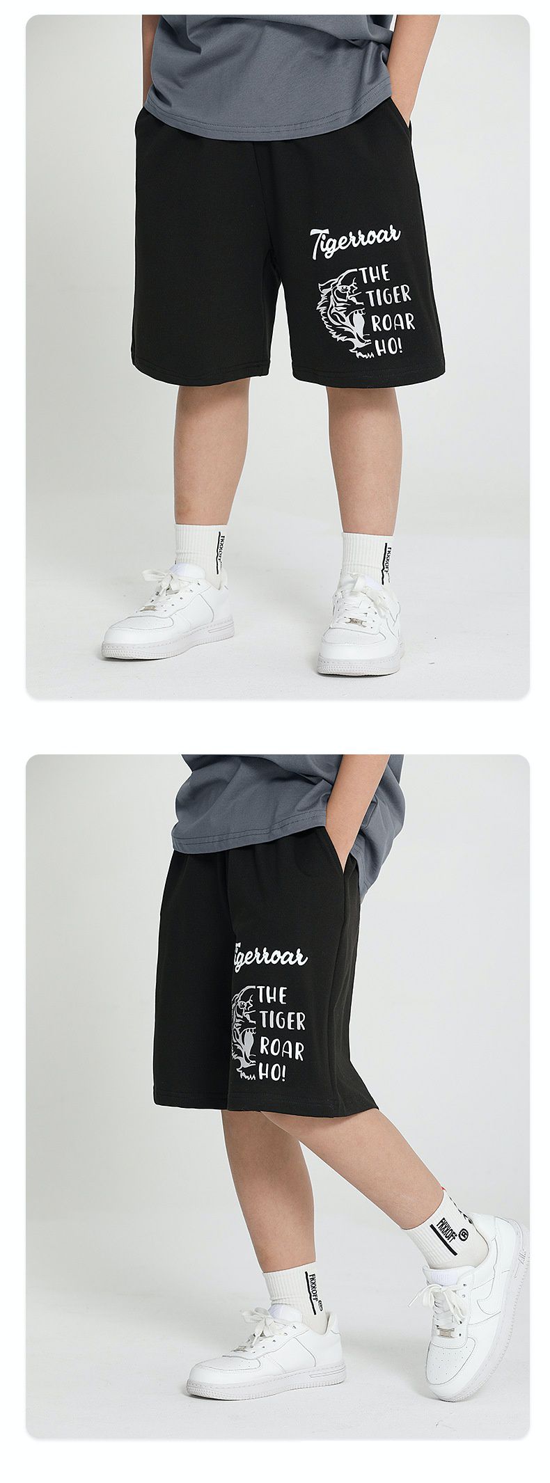 休閒短褲-虎頭英文字-黑色
