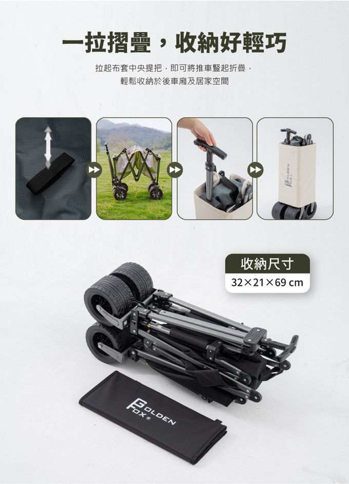 Golden Fox - 多用途折疊推車GF-OD01B+蛋捲桌組合(露營拖車/越野款/四輪拖車/摺疊拖車)-推車黑色