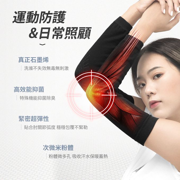 GIAT - 3雙組-石墨烯遠紅外線彈力護套-護膝+護肘+護踝各1雙-黑色 (FREE)