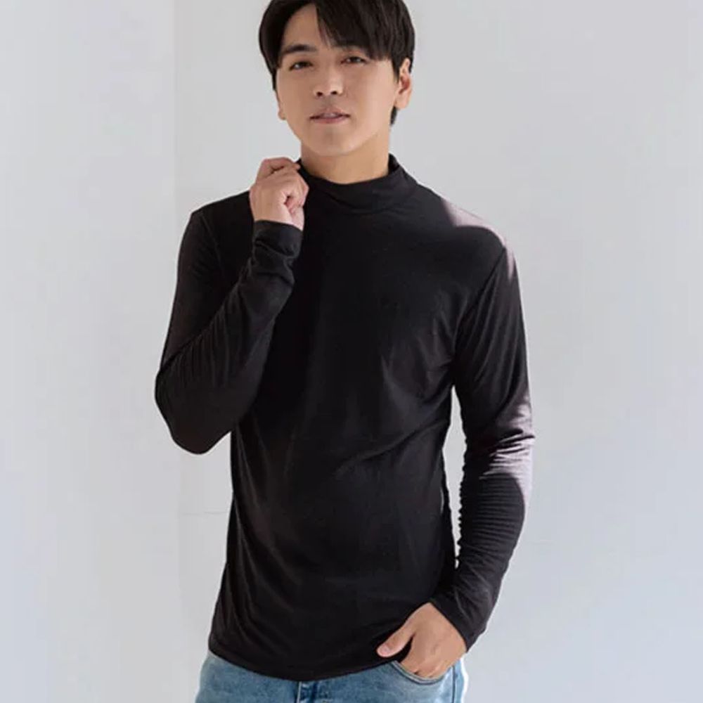 貝柔 Peilou - TENCEL日本吸濕發熱纖維保暖衣-男半高領-黑色