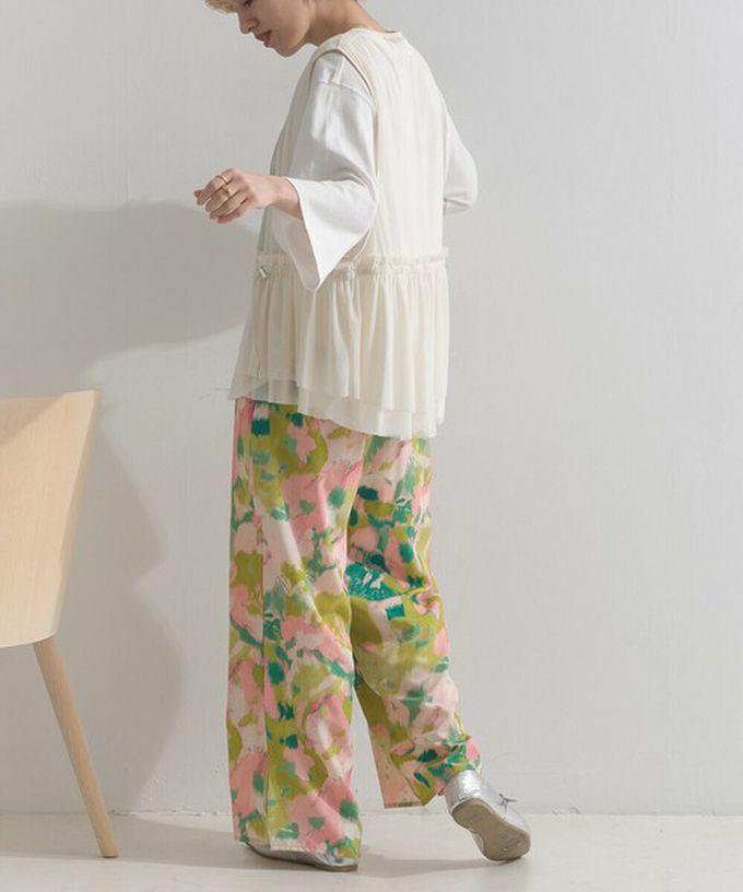 日本 le colis - [人氣款]柔和季節感印花輕盈寬褲-暈染-灰卡其