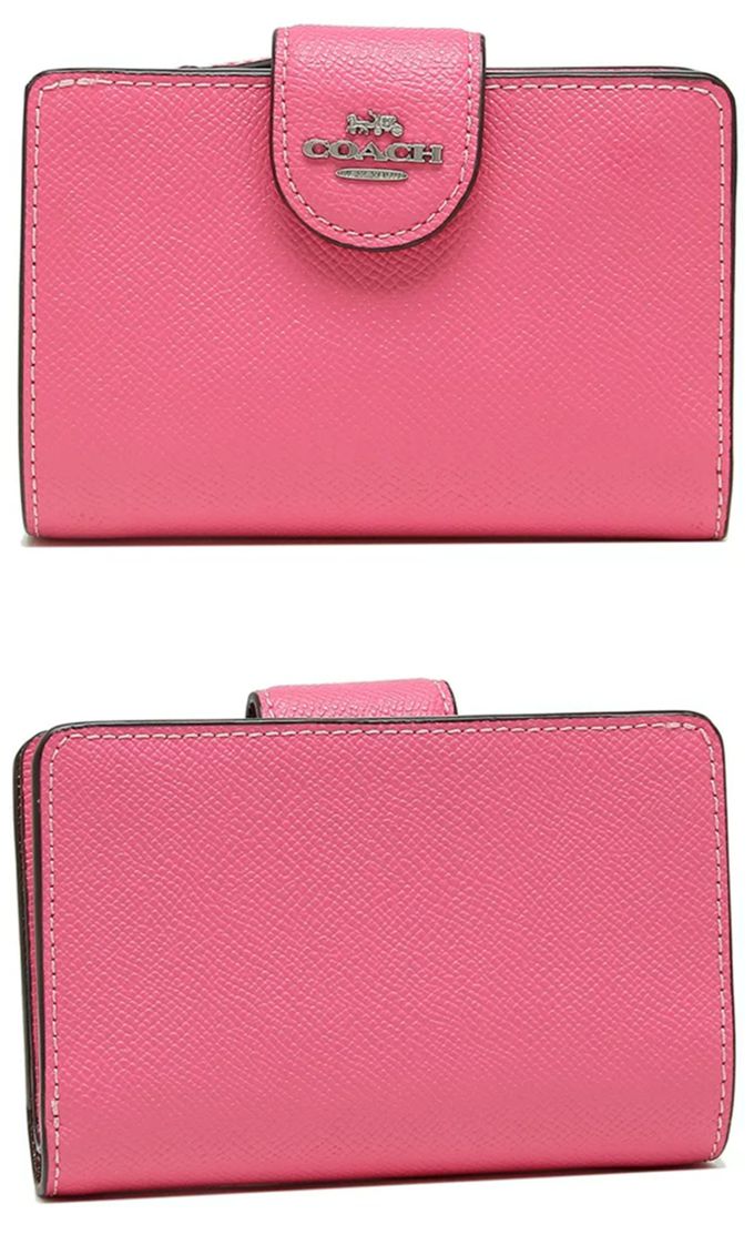 COACH - 素面防刮皮革中夾 (太妃粉)