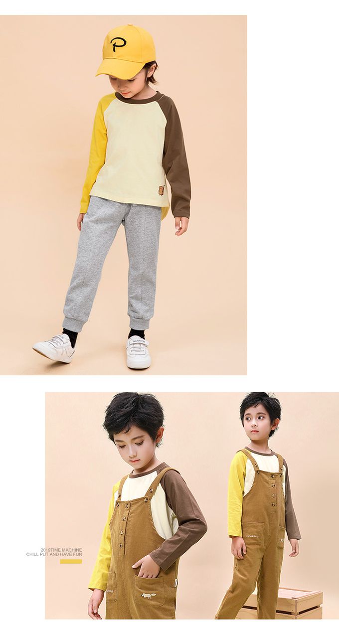 Minizone - 培根蛋吐司撞色長袖T恤-藍色