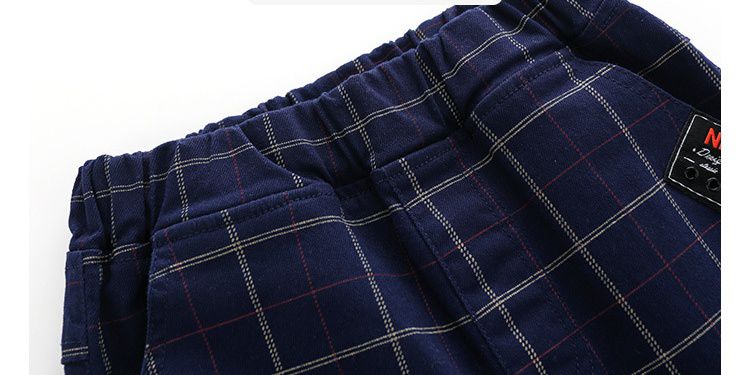 WELLKIDS - 腰鬆緊格紋休閒長褲-深藍色