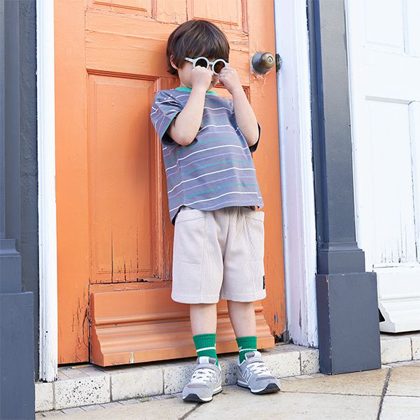 日本 b-ROOM - 華夫格柔軟舒適大口袋短褲-灰藍