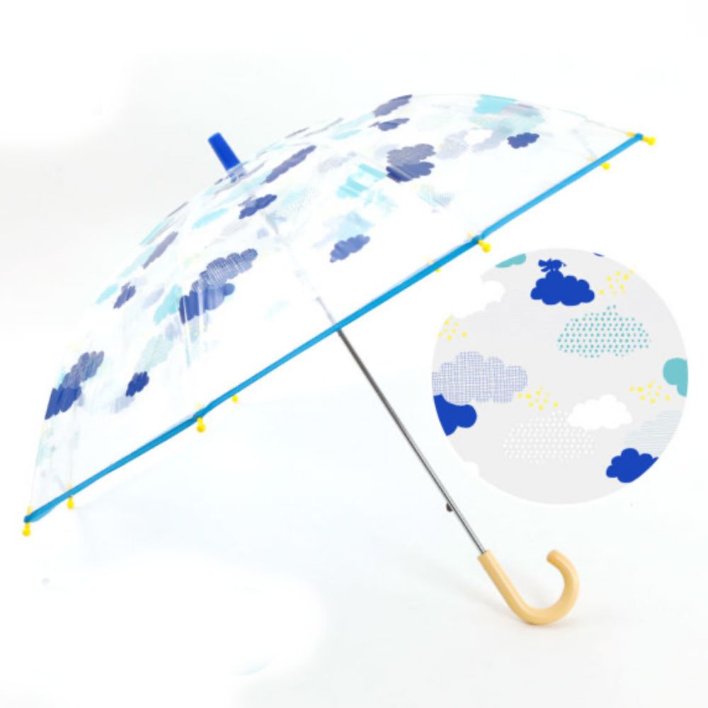日本 kukka hippo - 兒童全透彩繪傘-湛藍雲朵