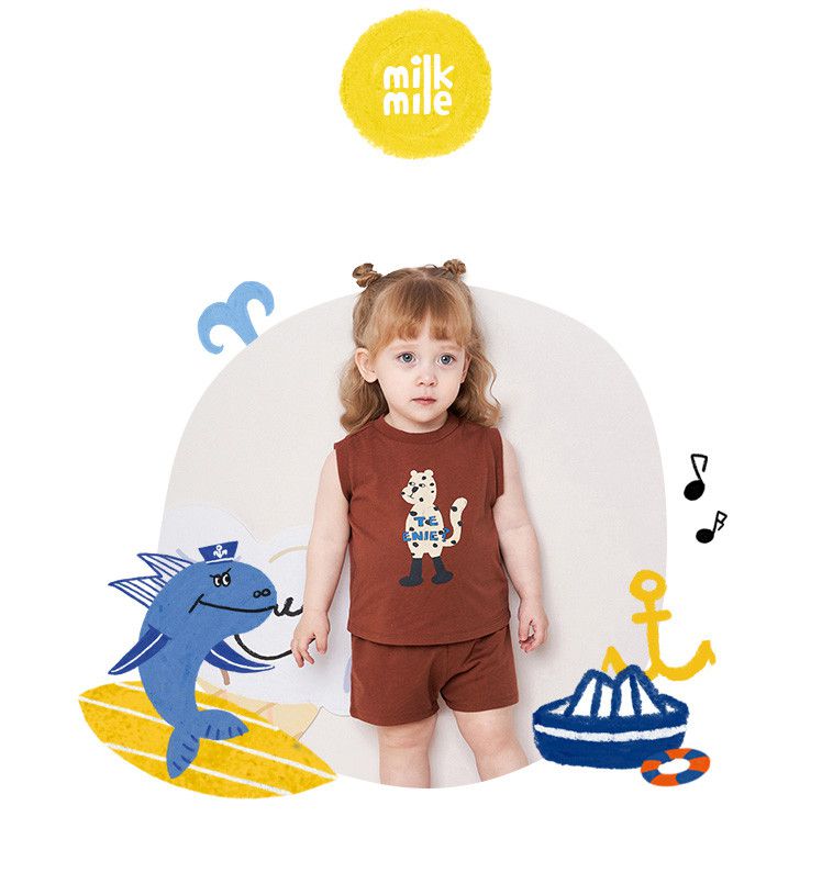 韓國 milk mile - 站立點點老虎無袖套裝-黑