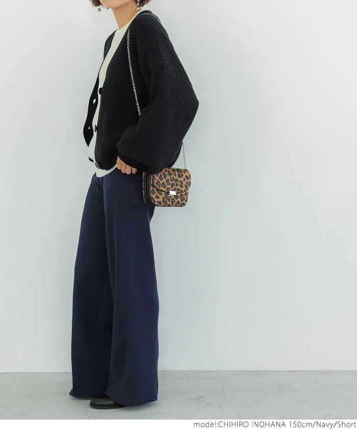 日本 COCA - 針織彈性垂墜美腳寬褲-深藍