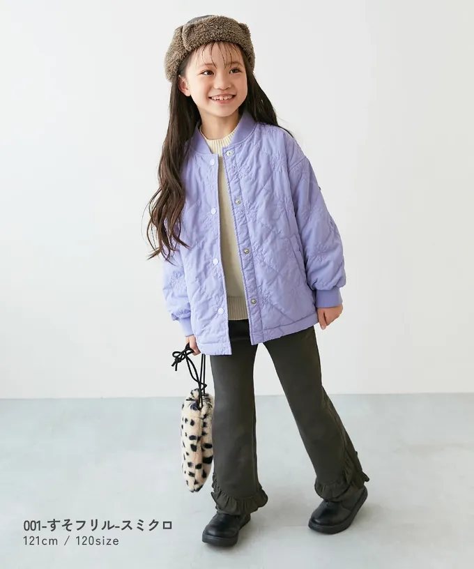 日本 devirock - 可愛設計荷葉邊裏毛長褲-下擺-灰杏