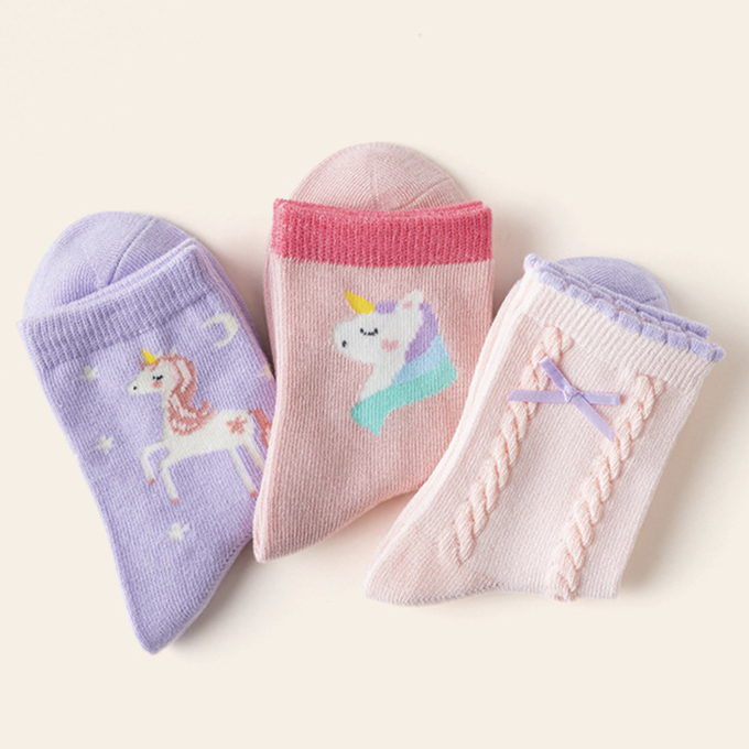 love, charlotte - 馬卡龍色彩虹夢幻獨角獸中筒棉襪-5 雙一組