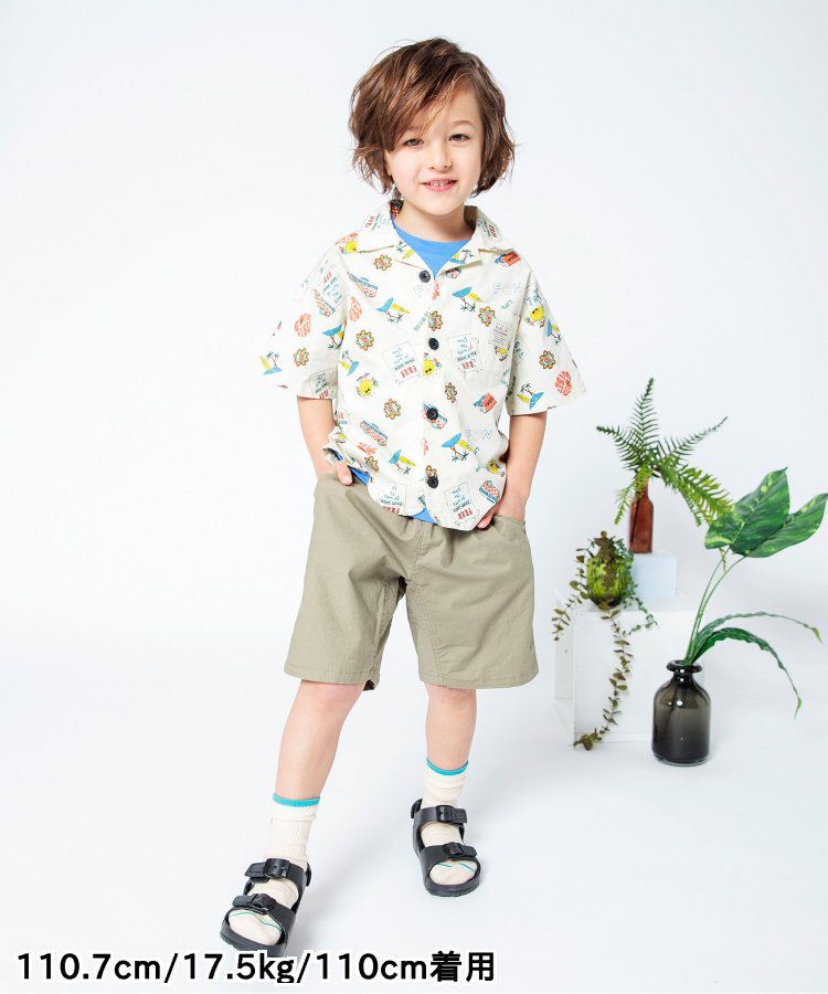 日本 BREEZE - 帥氣印花開襟短袖襯衫-丹寧藍