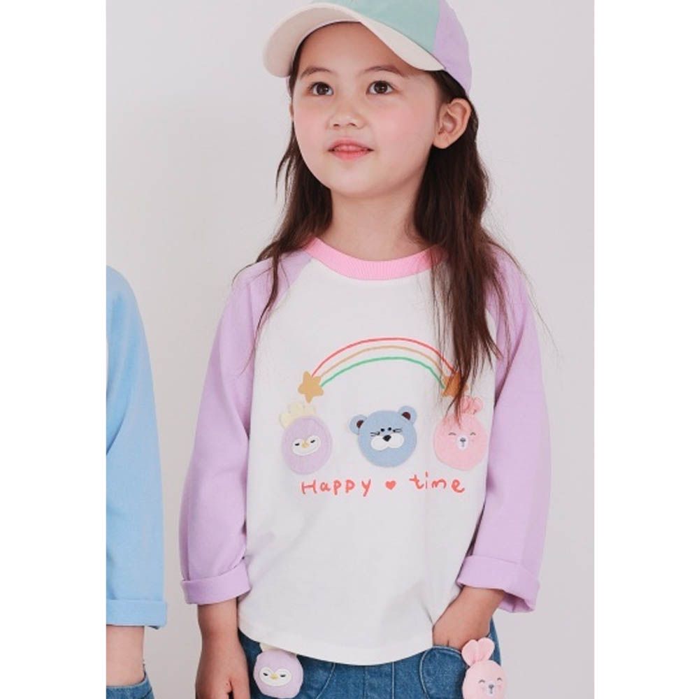 Coco rabbit 彩虹動物點綴長袖上衣-淺紫