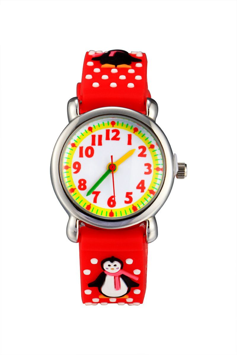3D立體卡通兒童手錶-經典小圓錶-紅色企鵝