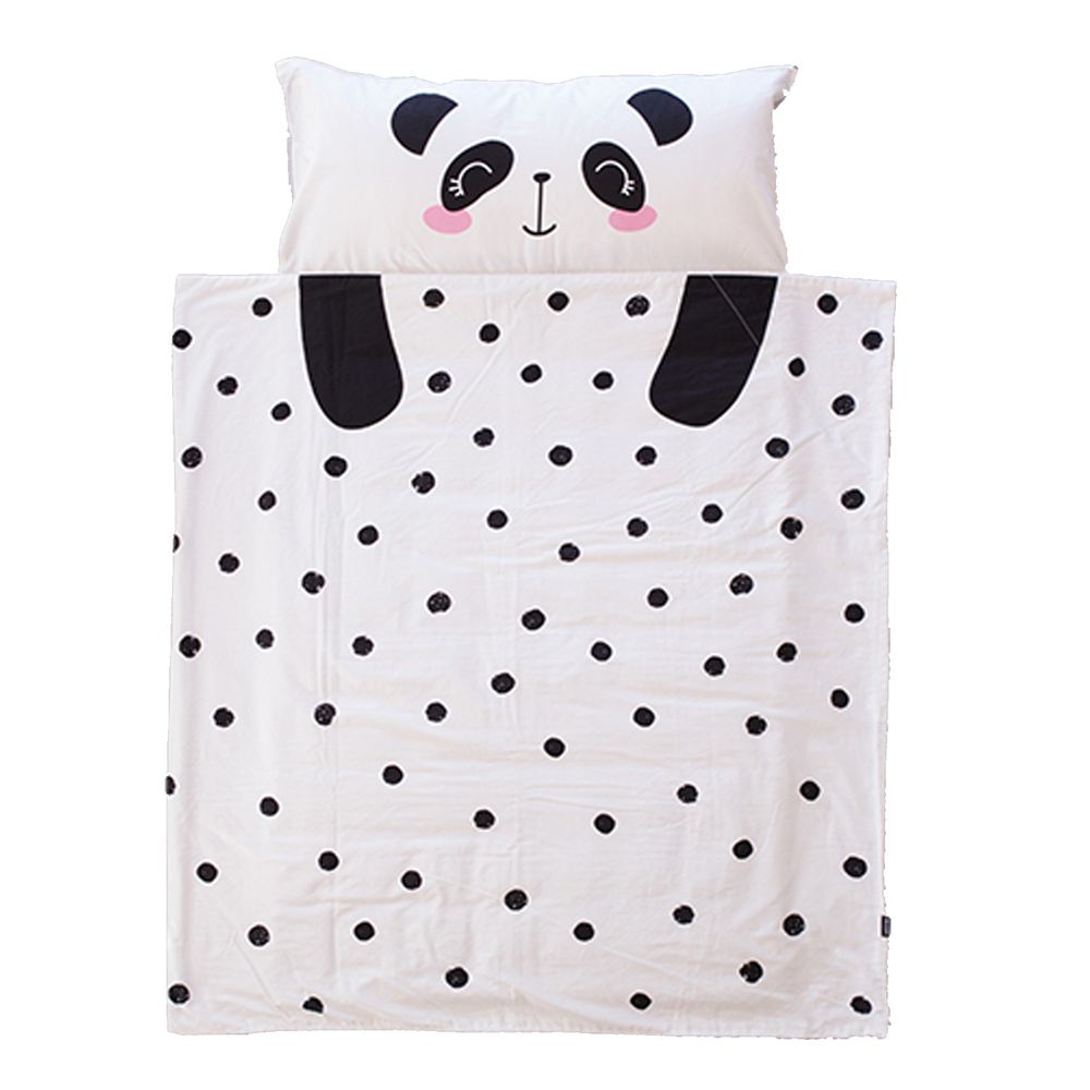 韓國 Formongde - 睡袋5件組(air mesh 睡墊+顆粒被)-點點熊貓-睡墊1, 顆粒被1, 枕芯1, 睡袋收納袋1, 萬用收納袋1
