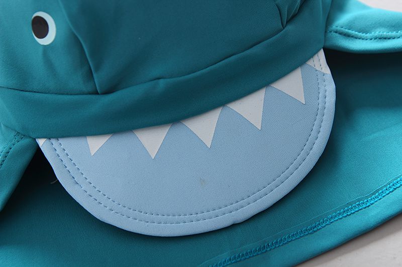 男寶短袖泳裝套裝(附帽子)-微笑恐龍-淺藍+綠