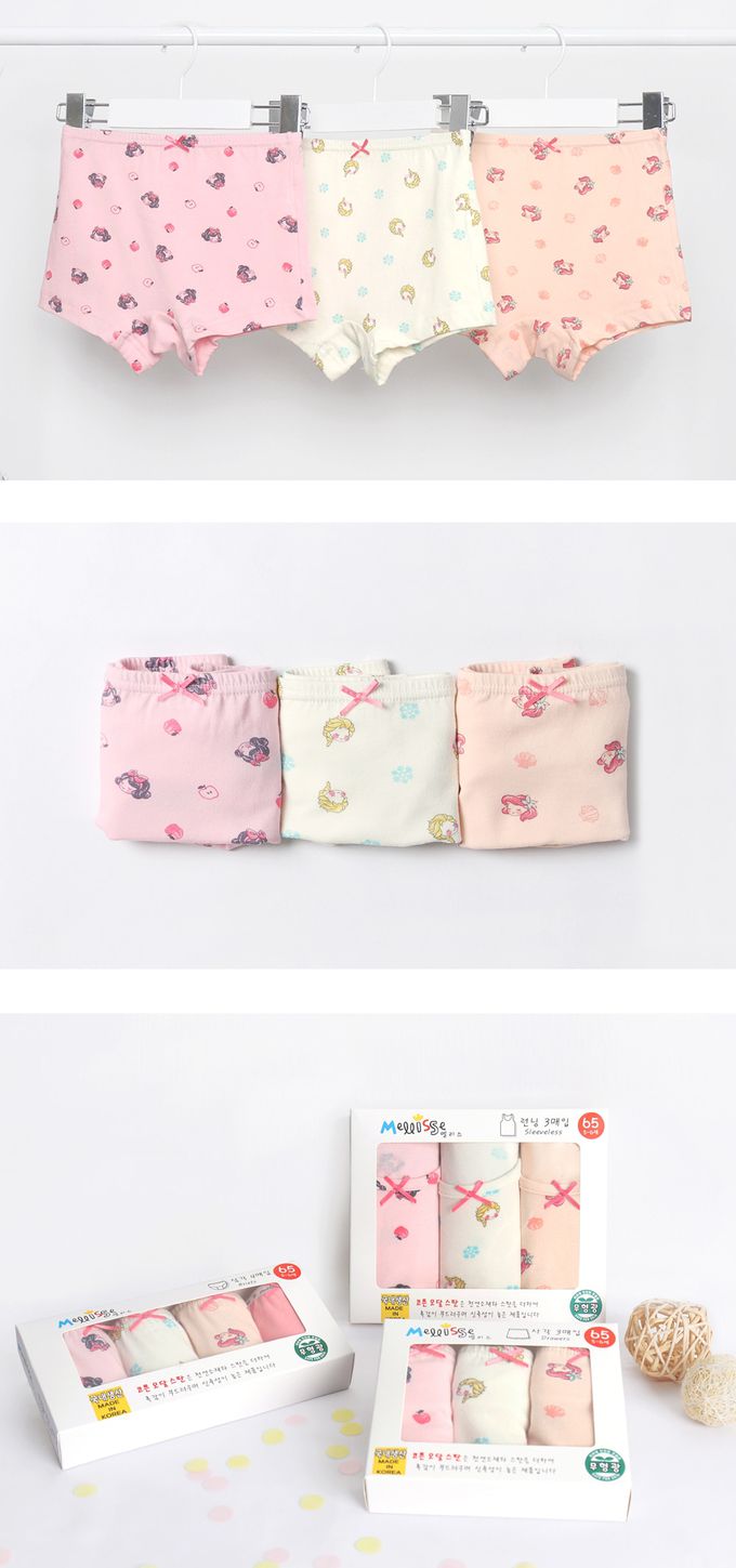 韓國 Mellisse - 韓製莫代爾棉混紡四角褲(女寶)-童話公主-黃X橘X粉-三件組