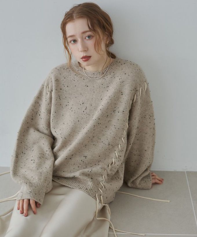 日本 Bab - 可可碎片感率性縫線針織上衣-卡其