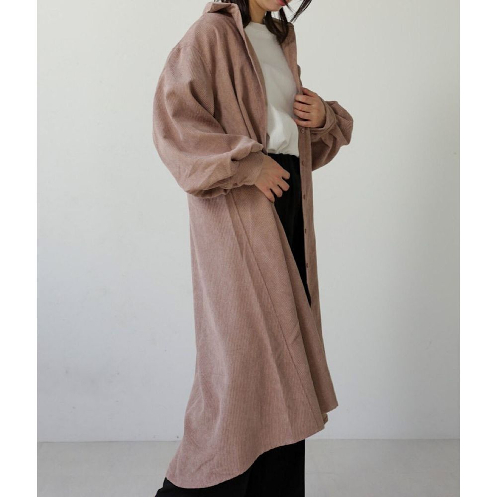 日本 Bou Jeloud - 復古燈芯絨寬鬆長袖襯衫洋裝/外套-摩卡