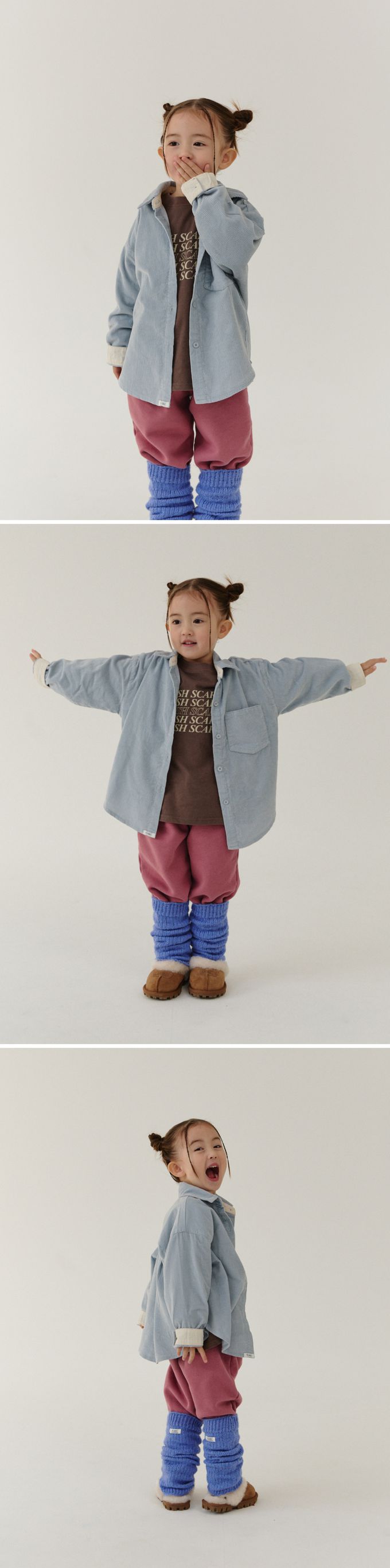 韓國 PEANUT - 燈芯絨口袋長袖襯衫/外套-淺黃