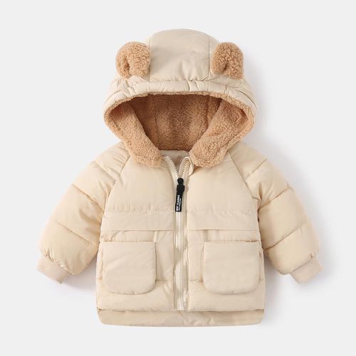 WELLKIDS - 加厚造型暖暖連帽外套-熊熊耳朵-米白色