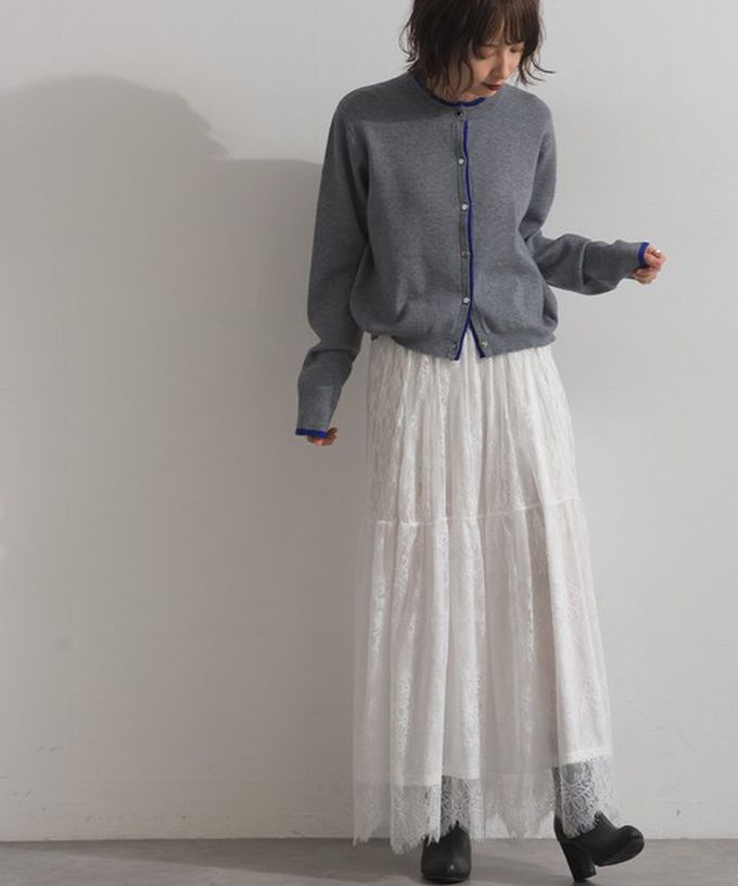 日本 ELENCARE DUE - 奢華睫毛蕾絲飄逸長裙(2件式)-黑