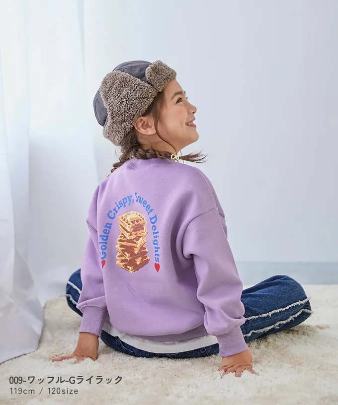 日本 devirock - 裏起毛女孩印花大學T-草莓蛋糕-炭黑