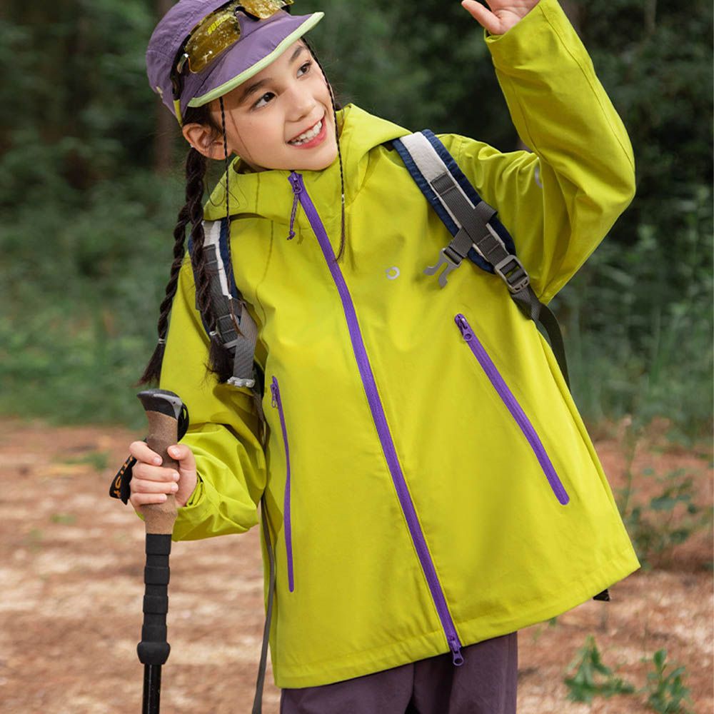 防風防水高領連帽款衝鋒外套-清新綠