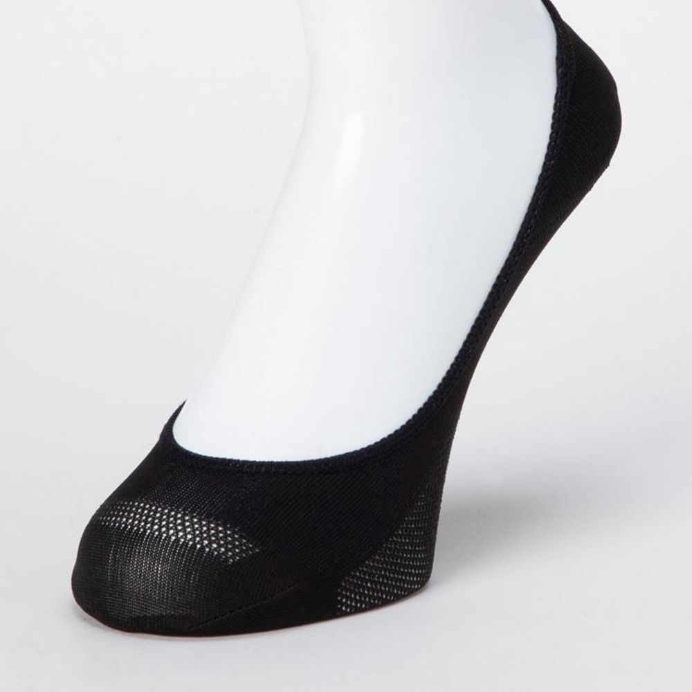 日本 okamoto - 超強專利防滑ㄈ型隱形襪-光滑編織 淺履款-黑